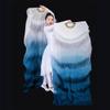 Adhdyuud Women Belly Dance Fan Veil Hand Made White Navy Blue Gradient Silk Veil Pairs 180X90cm Girls Stage Show Props as picture19 180cmX90cm view 2