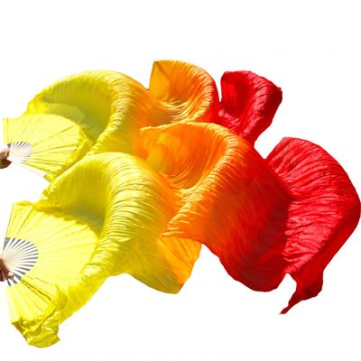Adhdyuud Silk Belly Dance Fan Dance Silk Veils Left+Right White+Turquoise+Royal Blue Yellow Orange red M-150cm-1pair(2pcs)