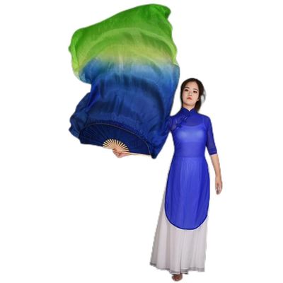 Adhdyuud Women Belly Dance Fan Veil Hand Made White Navy Blue Gradient Silk Veil Pairs 180X90cm Girls Stage Show Props as picture5 120cmX90cm