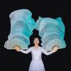 Adhdyuud Women Belly Dance Fan Veil Hand Made White Navy Blue Gradient Silk Veil Pairs 180X90cm Girls Stage Show Props as picture5 120cmX90cm view 3