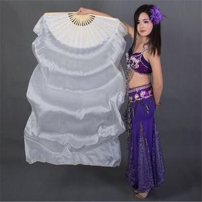 Adhdyuud 1 Pair Real Silk Belly Dance Veils Classic Size Bamboo Fan Veil Dancer Preformance Show Props as picture21 180CM