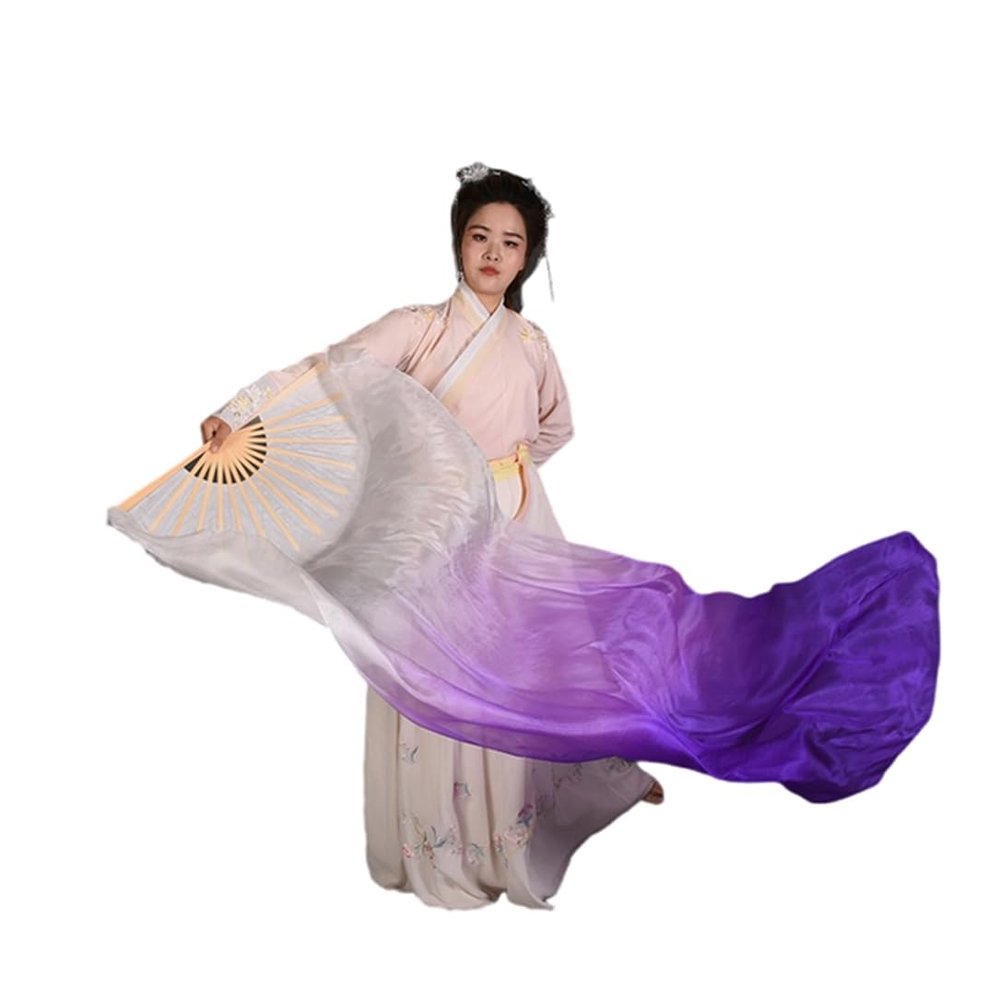 Adhdyuud Bellydance Silk Veils Light Weight Silk Fan Hand Paint Colorful Dancer Performance Props Extra Long Flowy 1.8M as picture1 120cm-Kids Size