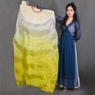 Adhdyuud 1Pair (1L+1R) Women Silk Oriental Dance Fan Veils Colorful Gradient Stage Silk Fans Belly Dance Accessories Fan Picture Color 120X90CM