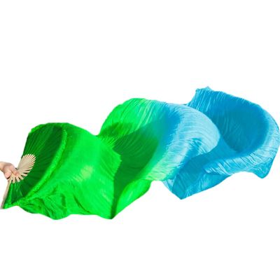 Adhdyuud 1Pair/1Pc Silk Belly Dance Veil Fans Handmade Dyed Performance Long Belly Dancing Silk Fans 8 1pc Right hand-120cm