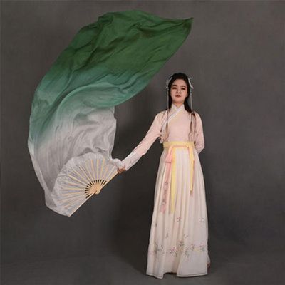 1Pair (1L+1R) Belly Dancing Real Silk Fan Veils Gradient Silk Fans Veil Classic Dance Fan for Girls Adults Picture Color 3 150cm