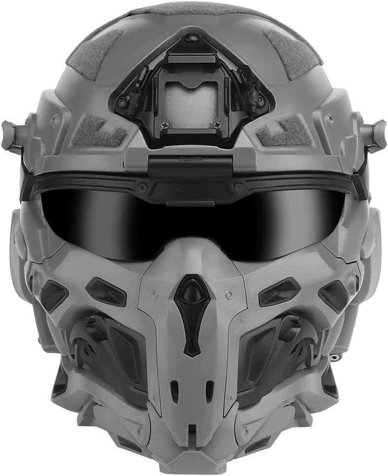 Tactical Airsoft Paintball Helmet, Full-Covered Face Protective Helmet, with HD Earphone, Visor, Anti-Fog Fan and Night Vision Device Bracket, for Halloween OutdoorCS Cosplay