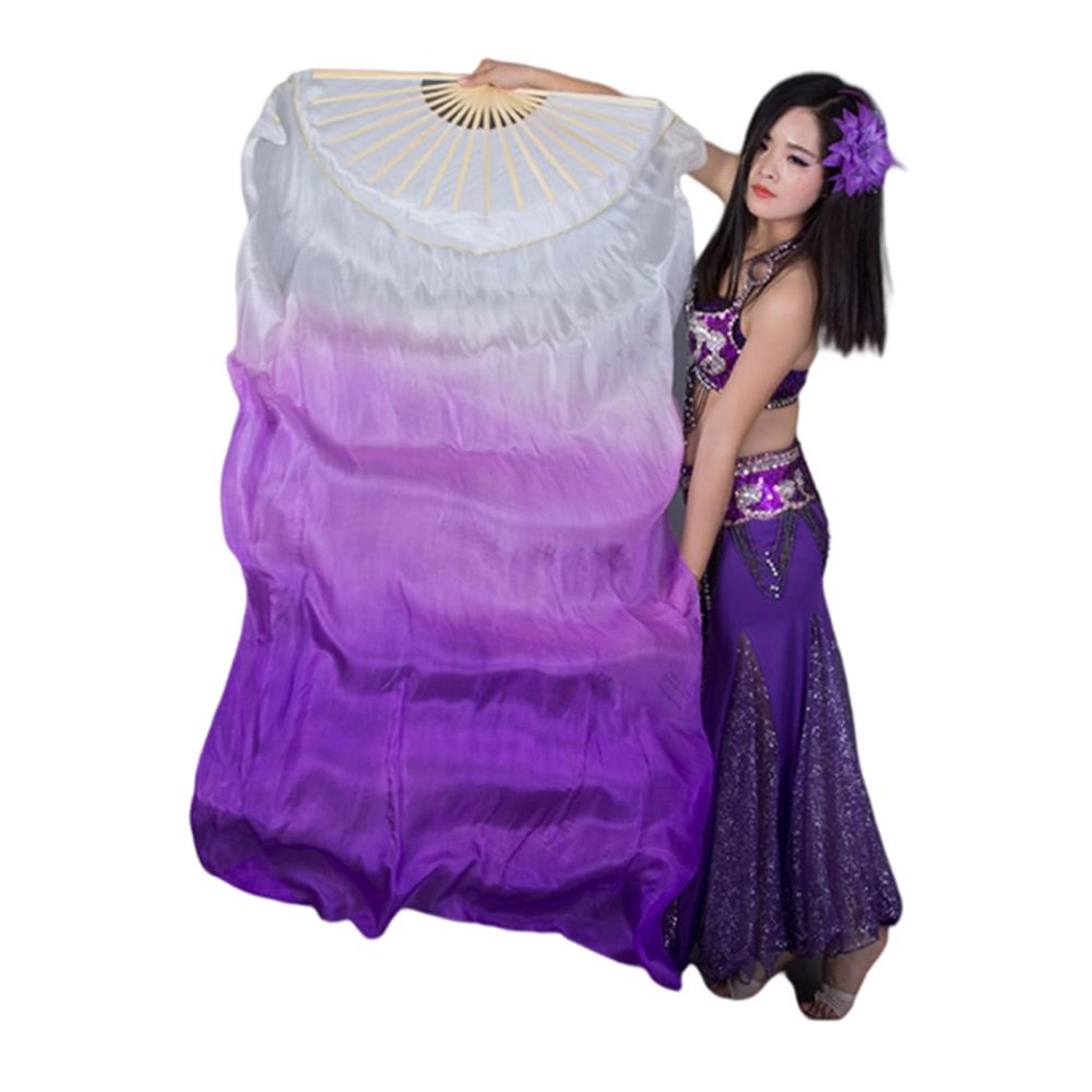 Adhdyuud Belly Dance Silk Veils Pair Light Weight Colorful Flowy Bamboo Folding Fan Bellydance Show Props 180Cm as picture14 120cmX90cm-Girl