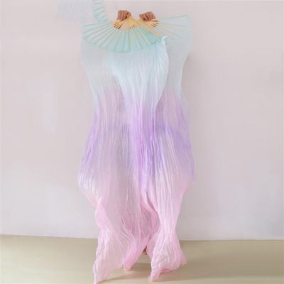 Adhdyuud Silk Belly Dance Silk Fans 1 Pair Handmade Dyed Belly Dance Long/Short Fans Dance Fans Performance Fans fs2053 2XL-280x90Real Silk