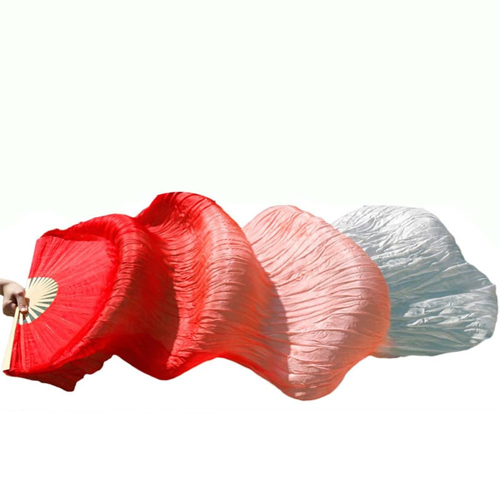 Adhdyuud 1Pair/1Pc Silk Belly Dance Veil Fans Handmade Dyed Performance Long Belly Dancing Silk Fans 16 1pair realsilk 230cm