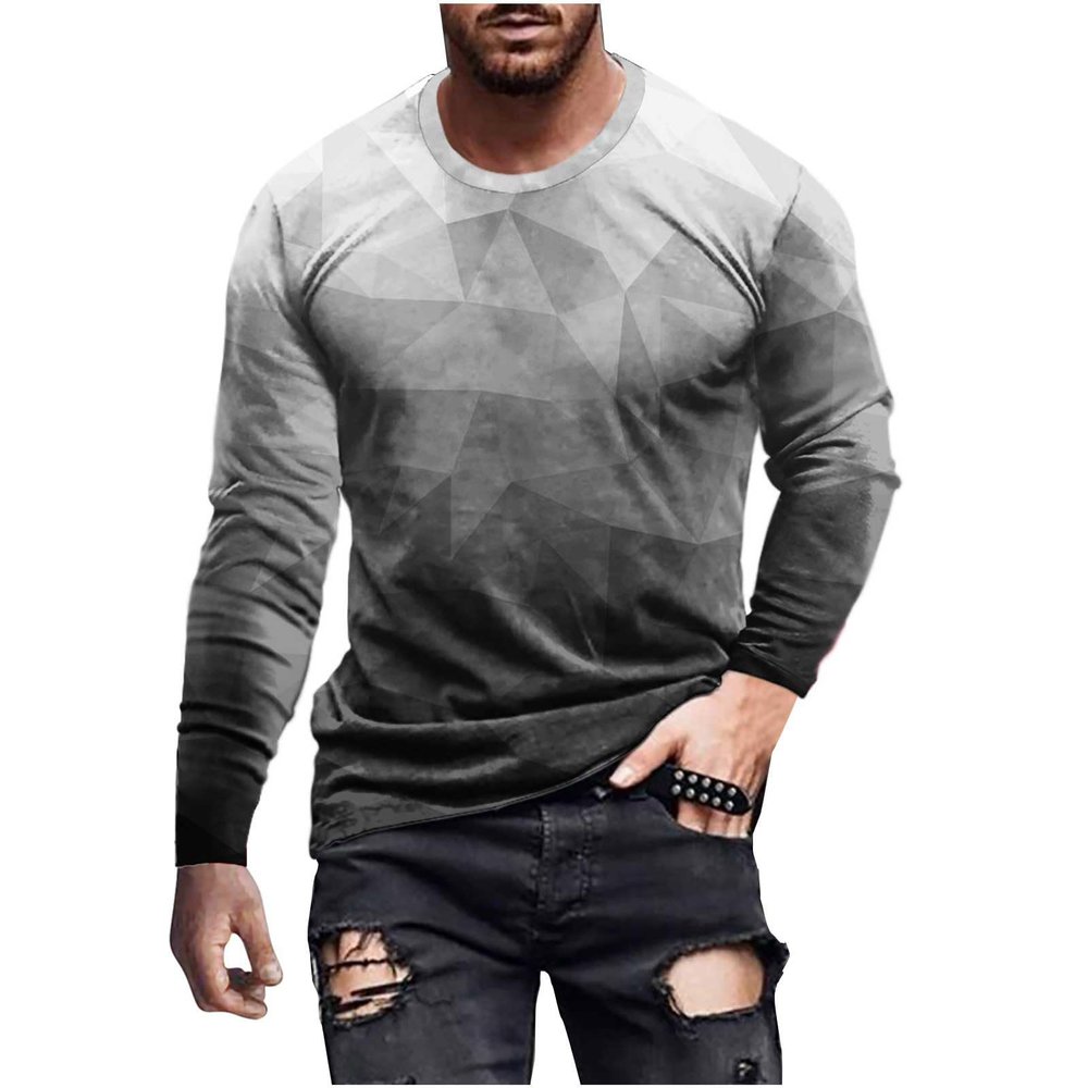 early 2046 Long Sleeve Tee Shirts for Men Graphic Marble Print Casual Pullover Big and Tall Crewneck Sweatshirts Sports Tees plaid long sleeve shirts for men Gray XL