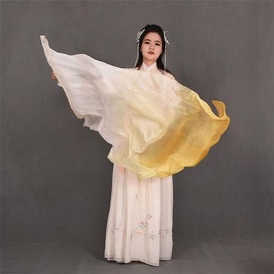 1Pair (1L+1R) Belly Dancing Real Silk Fan Veils Gradient Silk Fans Veil Classic Dance Fan for Girls Adults Picture Color 9 180cm