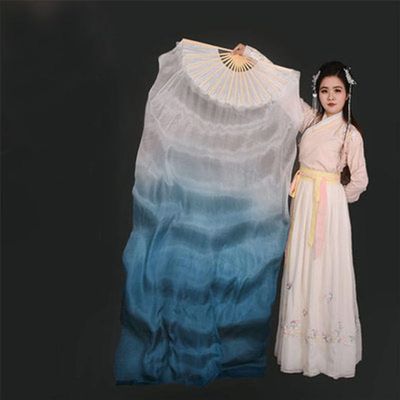 1Pair (1L+1R) Belly Dancing Real Silk Fan Veils Gradient Silk Fans Veil Classic Dance Fan for Girls Adults Picture Color 1 180cm