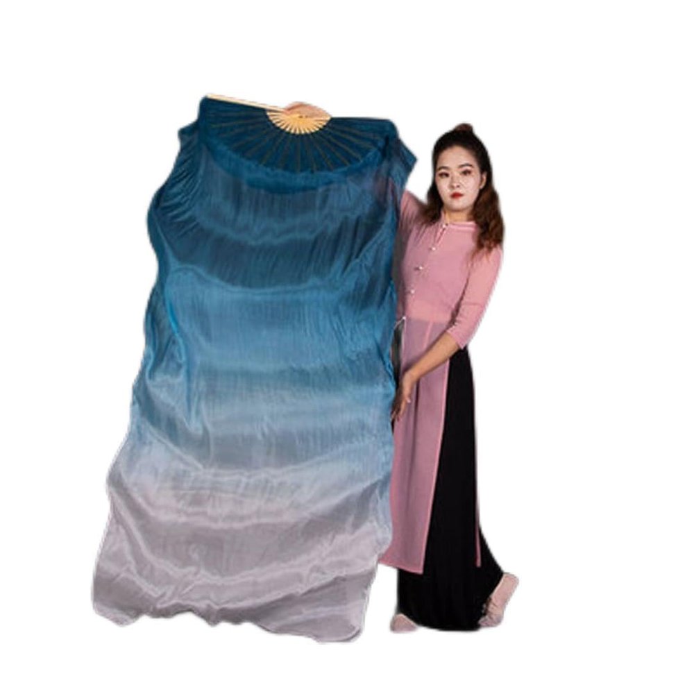 1Pair (1L+1R) Belly Dancing Real Silk Fan Veils Gradient Silk Fans Veil Classic Dance Fan for Girls Adults Picture Color 2 120cm