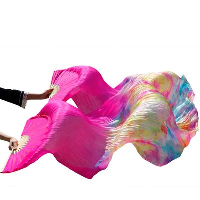 Adhdyuud Stage Performance Dance Fans Silk Veils Colored Women Belly Dance Fan Veils (2Pcs) Black+Red Color Mixing as picture3 M-150x90cm
