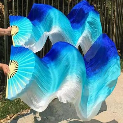 Adhdyuud 1Pair (1L+1R) Women Silk Oriental Dance Fan Veils Colorful Gradient Stage Silk Fans Belly Dance Accessories Fan Picture color13 120X90CM