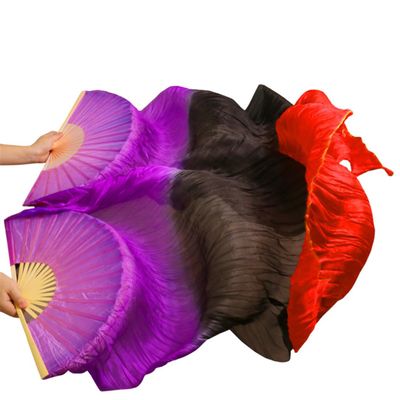 Adhdyuud Silk Belly Dance Silk Fans 1 Pair Handmade Dyed Belly Dance Long/Short Fans Dance Fans Performance Fans fs2022 M-150x90cm Real Silk