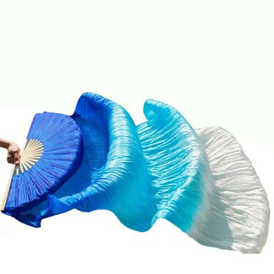 Adhdyuud 1Pair/1Pc Silk Belly Dance Veil Fans Handmade Dyed Performance Long Belly Dancing Silk Fans 1 1pair realsilk 120cm
