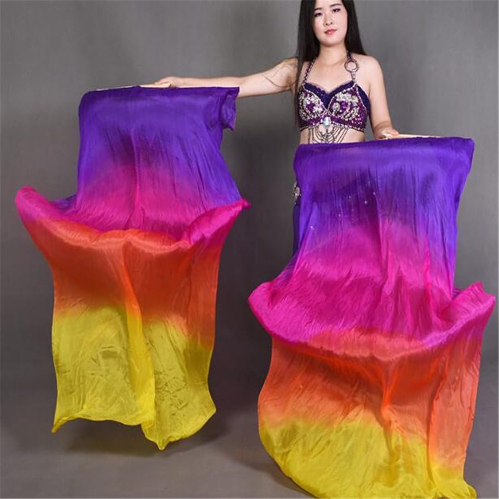 Adhdyuud 1 Pair Real Silk Belly Dance Veils Classic Size Bamboo Fan Veil Dancer Preformance Show Props as picture9 150CM