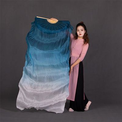1Pair (1L+1R) Belly Dancing Real Silk Fan Veils Gradient Silk Fans Veil Classic Dance Fan for Girls Adults Picture Color 2 180cm