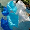 Adhdyuud Silk Belly Dance Fan Dance Silk Veils Left+Right White+Turquoise+Royal Blue Fuchsia Tie-Dye XXL-280cm-1pair(2pcs view 3