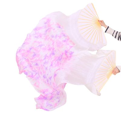 Adhdyuud Silk Belly Dance Silk Fan Veil Folding Fan Veils Stage Show Props Tie-Dyed Fan Hand Made Dyed Fans Belly Dance Fan3 M-150x90cm Real Silk