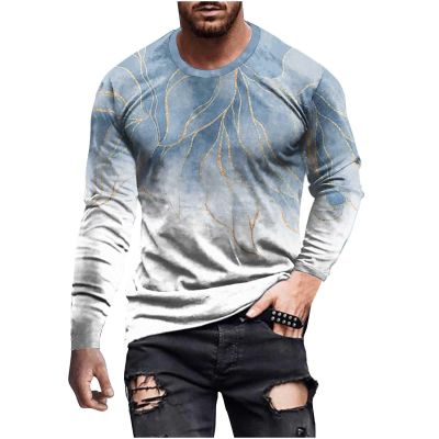 Day Prime 2045 Long Sleeve Tee Shirts for Men Graphic Marble Print Casual Pullover Big and Tall Crewneck Sweatshirts Sports Tees Workout top Long Sleeve Blue 2X