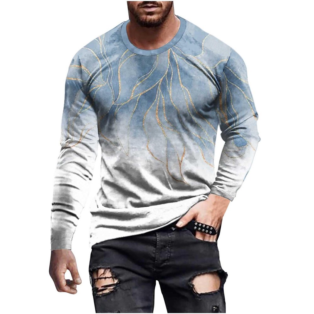 Day Prime 2045 Long Sleeve Tee Shirts for Men Graphic Marble Print Casual Pullover Big and Tall Crewneck Sweatshirts Sports Tees Workout top Long Sleeve Blue 2X
