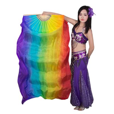 Adhdyuud Belly Dance Silk Veils Pair Light Weight Colorful Flowy Bamboo Folding Fan Bellydance Show Props 180Cm as picture13 210cmX90cm