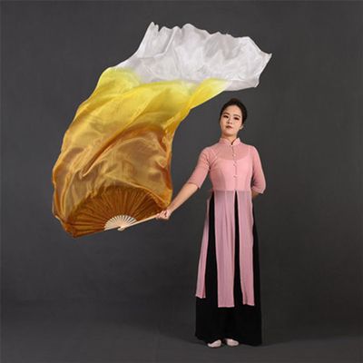 1Pair (1L+1R) Belly Dancing Real Silk Fan Veils Gradient Silk Fans Veil Classic Dance Fan for Girls Adults Picture Color 8 120cm