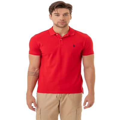 U.S. Polo ASSN. Men's Slim Fit Solid Pique Polo Shirt, Engine Red Medium
