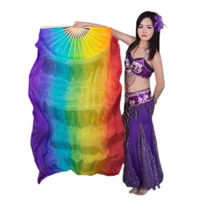 Adhdyuud Bellydance Silk Veils Light Weight Silk Fan Hand Paint Colorful Dancer Performance Props Extra Long Flowy 1.8M as picture15 180cm(Hot Size)