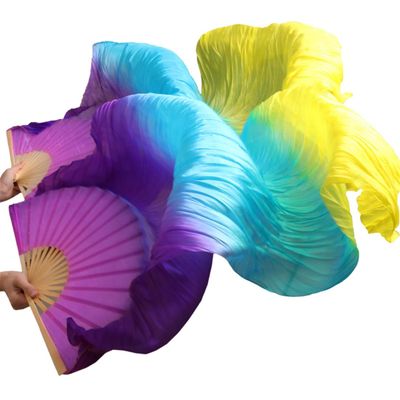Adhdyuud Belly Dance Fan Silk Veils 1Pc Left Hand+1Pc Right Hand Bamboo Handmade Dyed Performance Practice Dancing Fans Belly Dance Fans20 2XL-250x90Real Silk