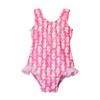 Flap Happy Girls' UPF 50+ Delaney Hip Ruffle Swimsuit, Happy Pink Seahorses view 1