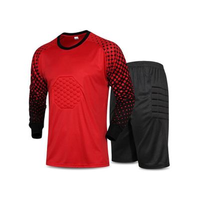 YONGHS Kids Boys Padded Soccer Goalkeeper Jersey and Shorts Set Long Sleeve Training Football Goalie Shirt Uniform Red 11-13 Years