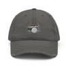 Drummer hat, Drum kit hat, Drum hat, Embroidered Unisex Distressed hat, Drummer Gifts, Drum kit Gifts. Charcoal Grey view 1