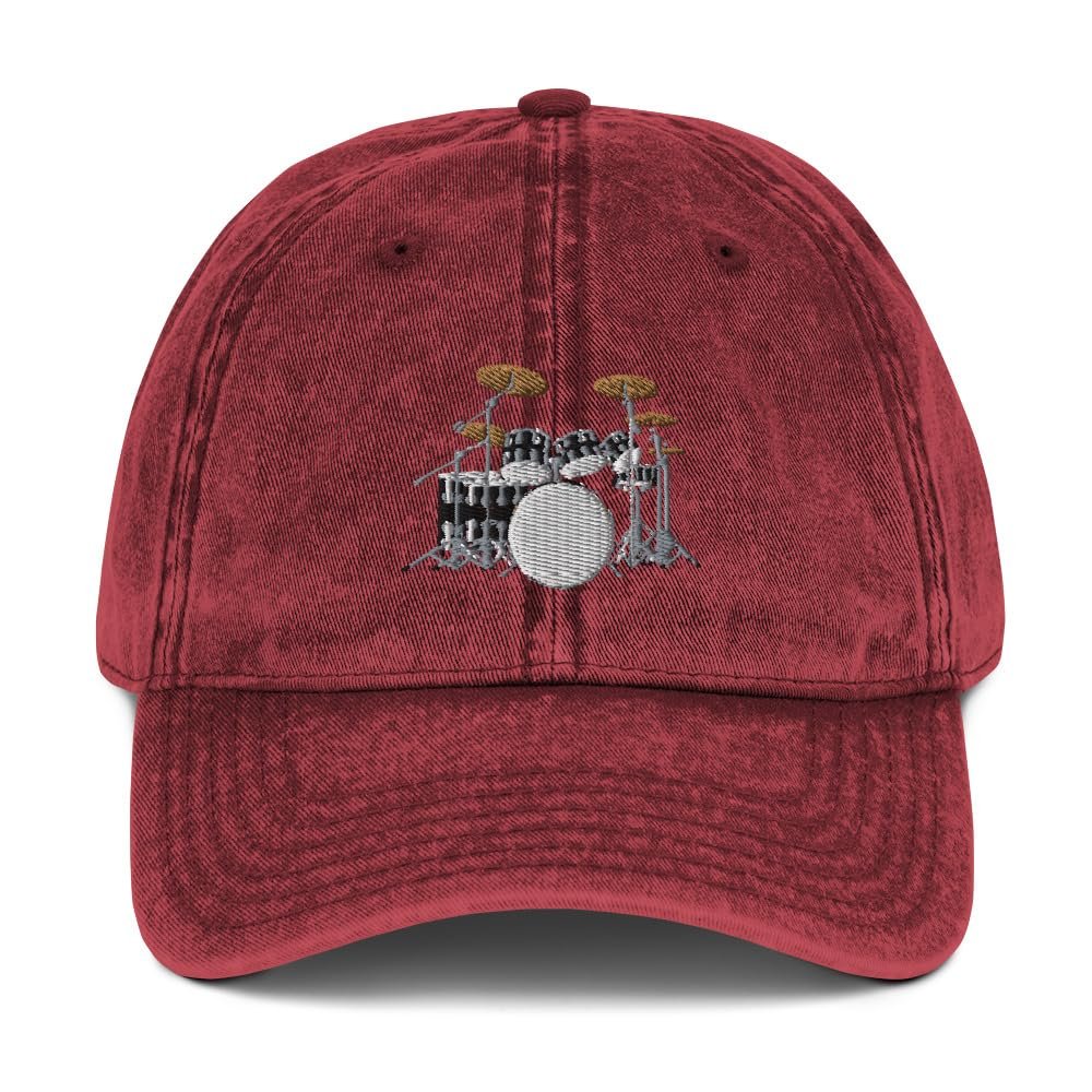 Drummer hat, Drum kit hat, Embroidered Unisex Vintage hat, Drummer Gifts, Musician, Drum kit Gifts. Maroon