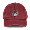 Drummer hat, Drum kit hat, Embroidered Unisex Vintage hat, Drummer Gifts, Musician, Drum kit Gifts. Maroon view 1