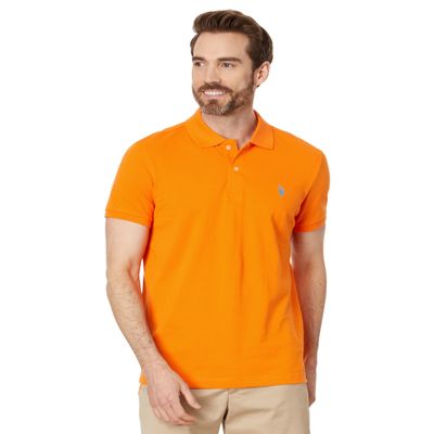 U.S. Polo Assn. Men's Solid Pique Polo with Small Pony Polo Shirt, Circus Orange, XX-Large