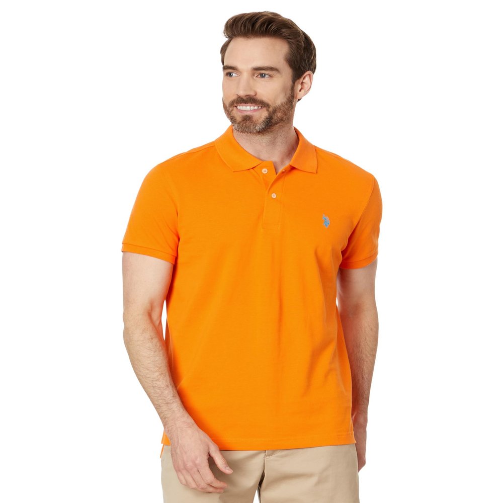 U.S. Polo Assn. Men's Solid Pique Polo with Small Pony Polo Shirt, Circus Orange, XX-Large