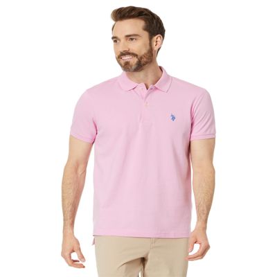 U.S. Polo Assn. Men's Slim Fit Solid Pique Polo Shirt, Two Button Casual Athletic Golf Polo Shirt for Men, Pink Hour, XX-Large
