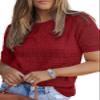 Dokotoo Women's Summer Lightweight Sweater Short Sleeve Breathable Open Knit Pullover Crew Neck Tee Red Sweaters M view 1