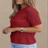 Dokotoo Women's Summer Lightweight Sweater Short Sleeve Breathable Open Knit Pullover Crew Neck Tee Red Sweaters M view 3