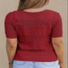 Dokotoo Women's Summer Lightweight Sweater Short Sleeve Breathable Open Knit Pullover Crew Neck Tee Red Sweaters M view 4