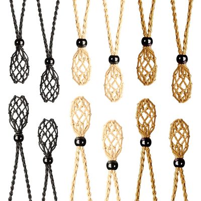 Anjiucc 12 PCS Crystal Cage Necklace Cord Empty Stone Holder Pendant Stone Replacement Hand-Woven Necklace Cord with Adjustable Length (Black + Coffee + Khaki)