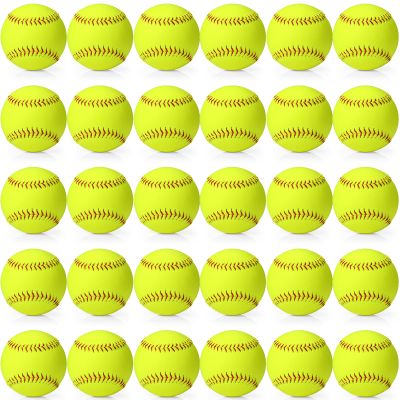 Lewtemi 30 Pcs Yellow Sports Practice Softballs, Official Size and Weight Slowpitch Softball, Unmarked Leather Covered Youth Fastpitch Softball Ball for Games, Practice and Training (12 Inch)