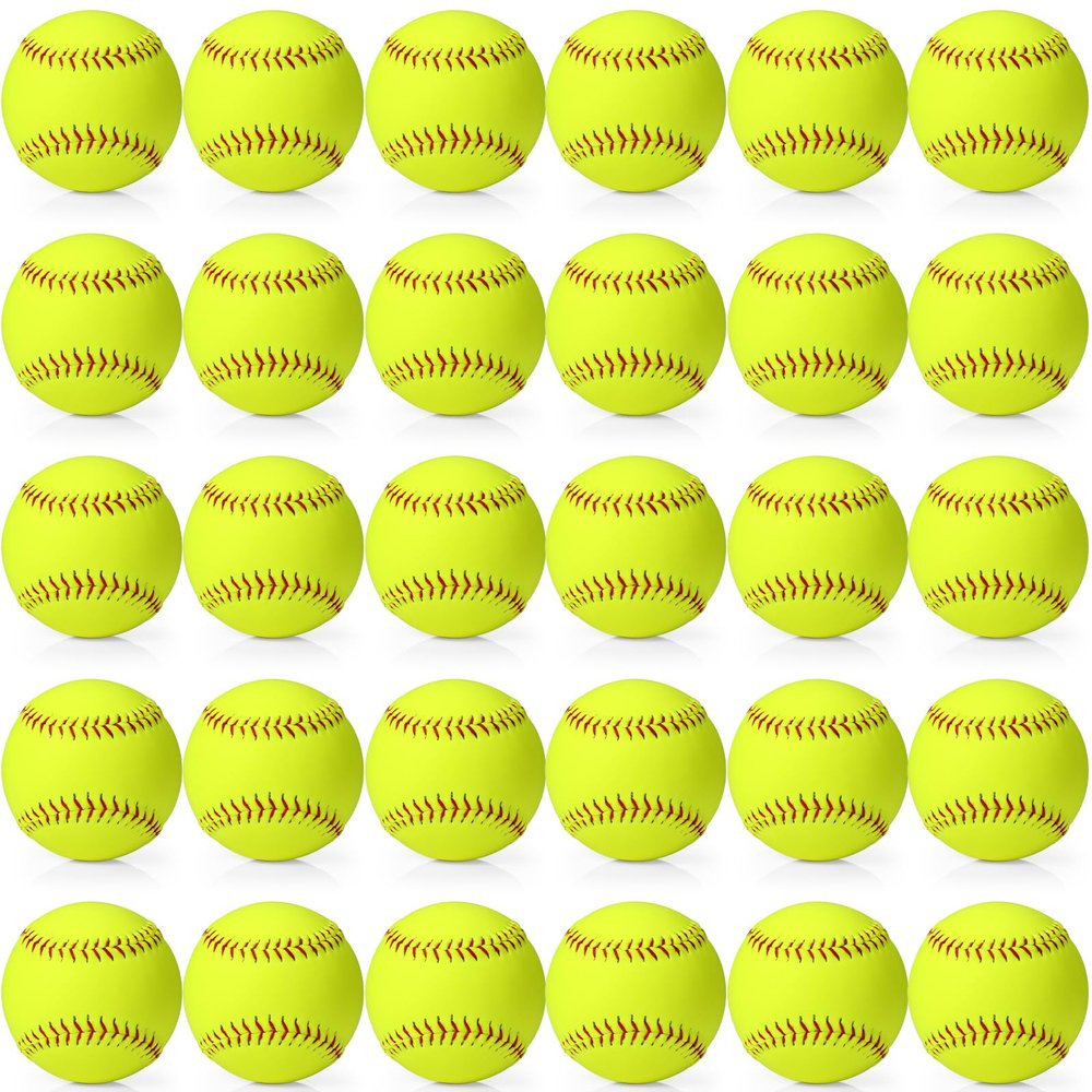 Lewtemi 30 Pcs Yellow Sports Practice Softballs, Official Size and Weight Slowpitch Softball, Unmarked Leather Covered Youth Fastpitch Softball Ball for Games, Practice and Training (12 Inch)