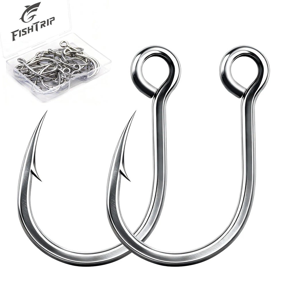 FishTrip Fishing Inline Single Hooks - 25pcs in Line Hooks for Treble Hook Replacement for Lures Plugs Saltwater Freshwater Size 2/0