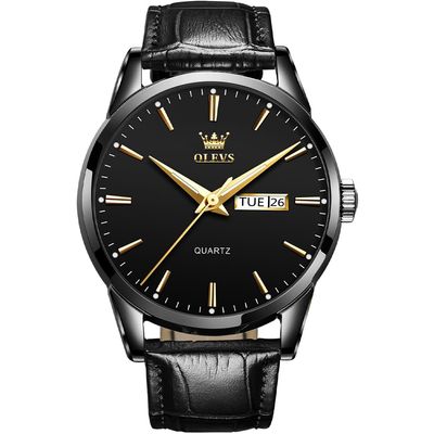OLEVS Mens Black Watch Easy Read Fashion Business Dress Men's Wrist Watch Luminous Waterproof Male Watch Easy Read Watches for Men Quartz Classic Simple Man Watches