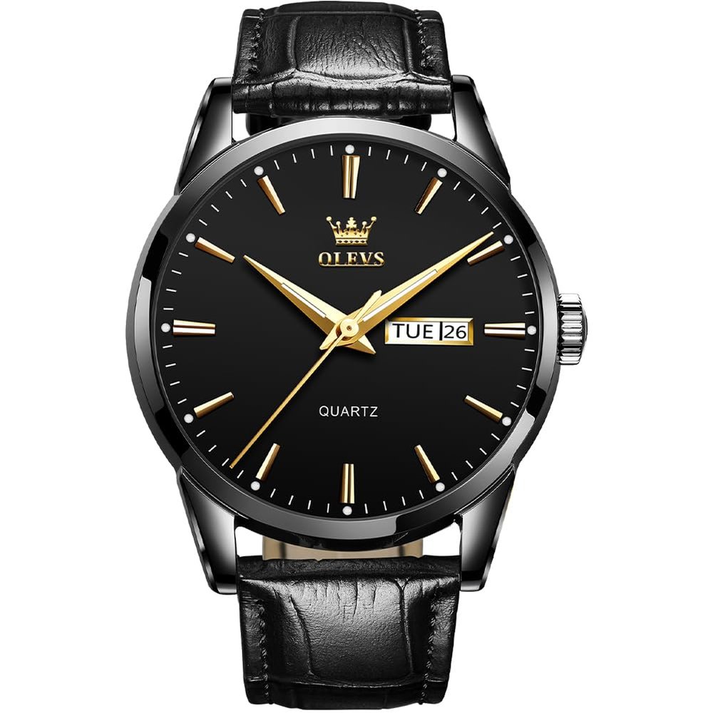 OLEVS Mens Black Watch Easy Read Fashion Business Dress Men's Wrist Watch Luminous Waterproof Male Watch Easy Read Watches for Men Quartz Classic Simple Man Watches