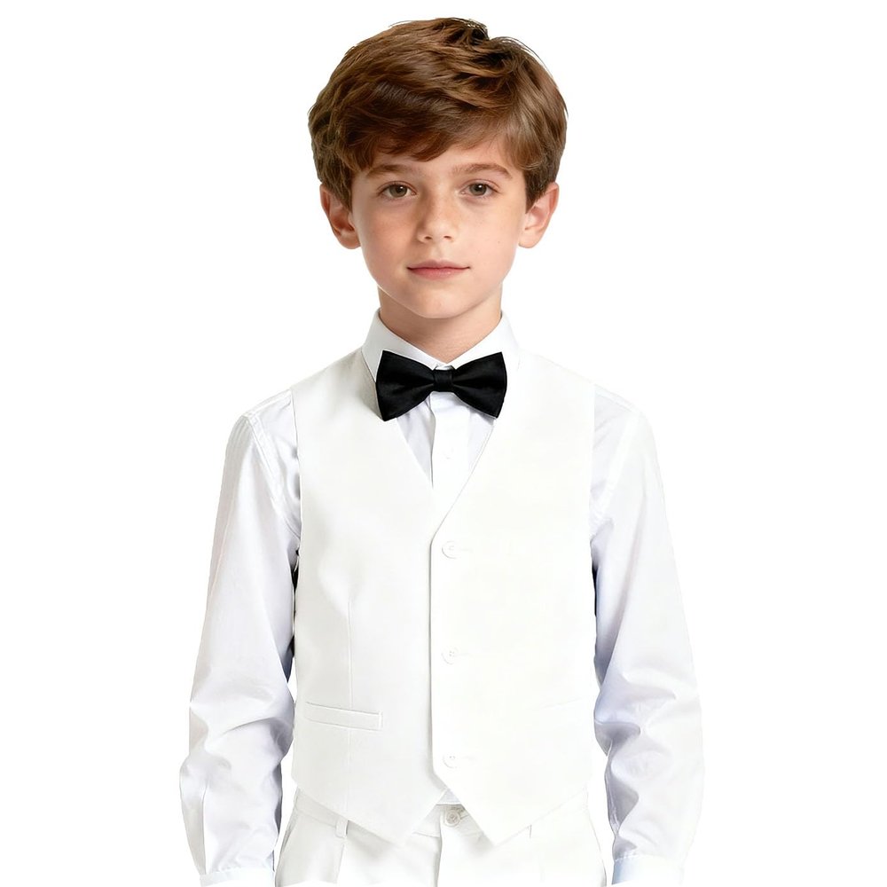 Lycody Toddler White Vest for Boys 4T Kids Dress Clothes Suit Tuxedo Vest for Wedding Party